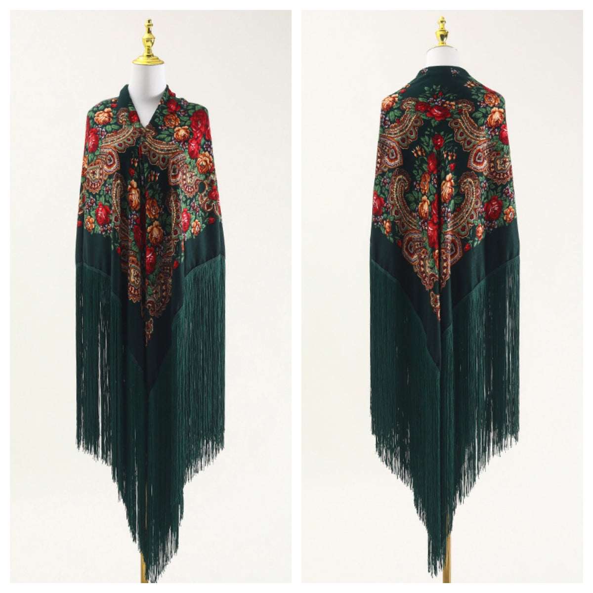 240cm/94.5‘’ OverSize Gorgeous Classics Big Shawl 50cm/19.7''Floral tassel Ukrainian national style Flamenco Manton BellyDance ATS Prop