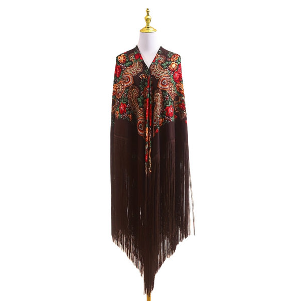 240cm/94.5‘’ OverSize Gorgeous Classics Big Shawl 50cm/19.7''Floral tassel Ukrainian national style Flamenco Manton BellyDance ATS Prop