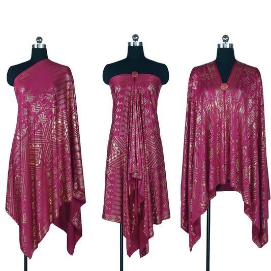 OverSize 1920's Vintage Gorgeous Style Women's Assuit Shawl Faux Assuit Foil Print Pearl Chiffon Headband Scarf Hajib