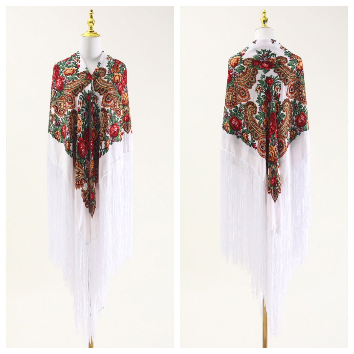 240cm/94.5‘’ OverSize Gorgeous Classics Big Shawl 50cm/19.7''Floral tassel Ukrainian national style Flamenco Manton BellyDance ATS Prop