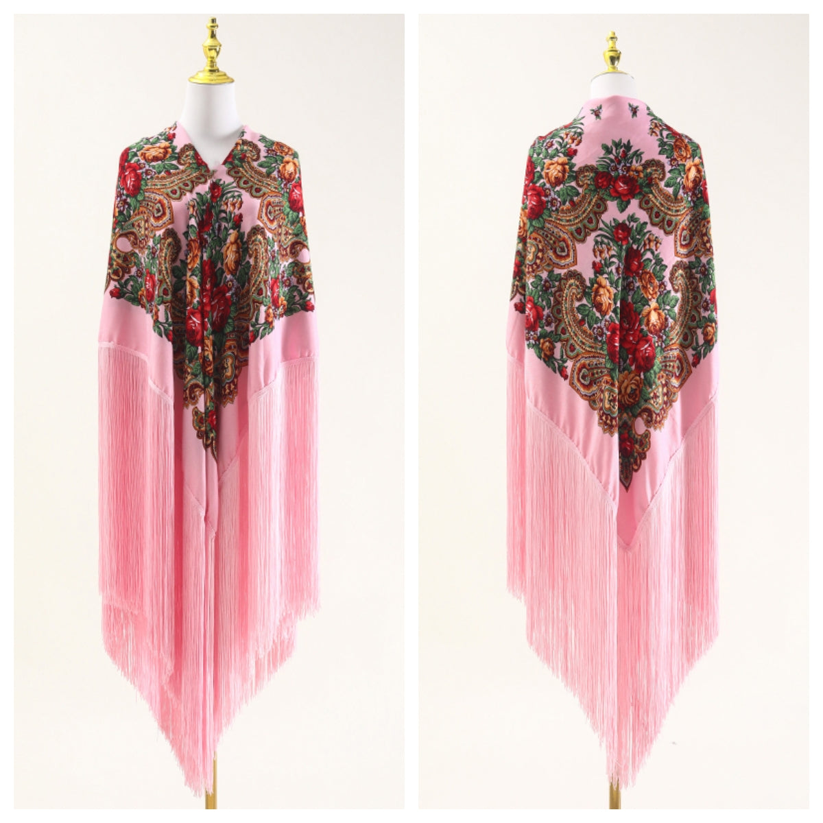 240cm/94.5‘’ OverSize Gorgeous Classics Big Shawl 50cm/19.7''Floral tassel Ukrainian national style Flamenco Manton BellyDance ATS Prop