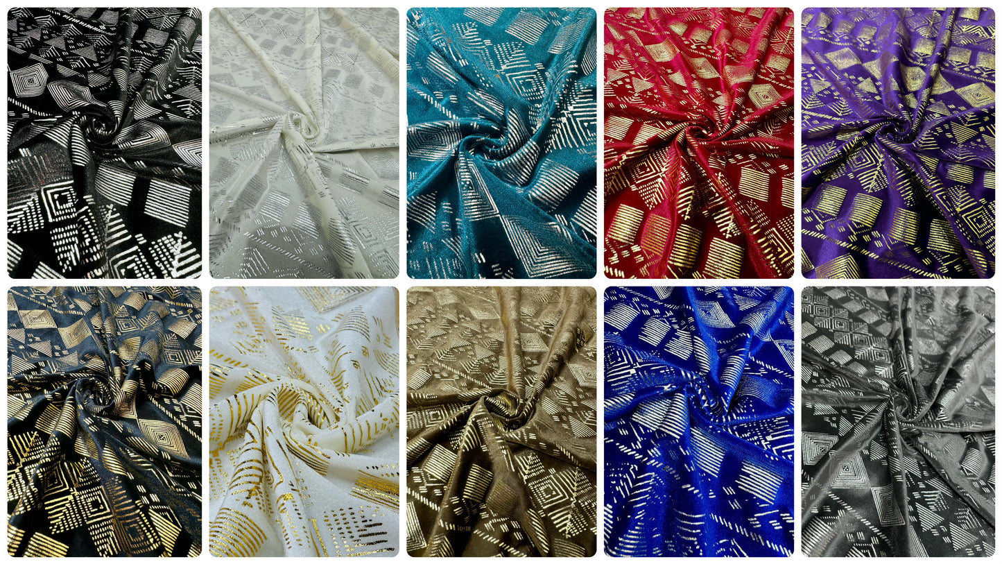 1 Yard Elastic Velvet Diamond flower fabric Faux Assuit foil print Vintage style Gorgeous DIY Clothing Dance Material