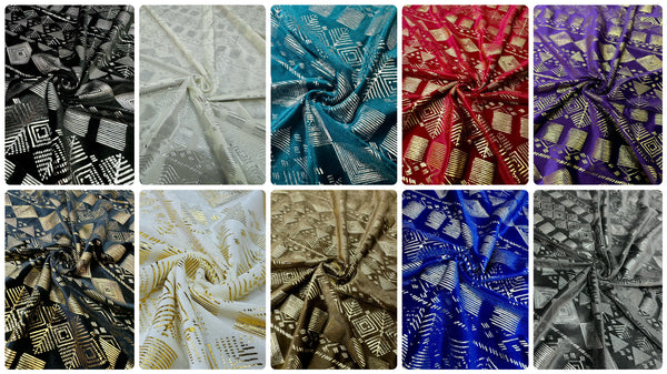 1 Yard Elastic Velvet Diamond flower fabric Faux Assuit foil print Vintage style Gorgeous DIY Clothing Dance Material