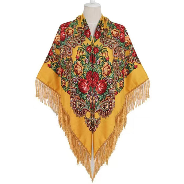 63*63‘’ OverSzie Wholesale Classic printed shawl National style square Women Long Tassel Shawl Printed Scarf