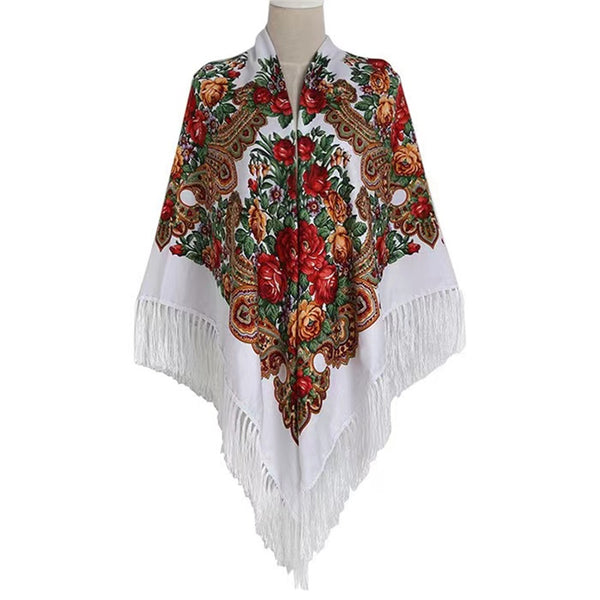 63*63‘’ OverSzie Wholesale Classic printed shawl National style square Women Long Tassel Shawl Printed Scarf