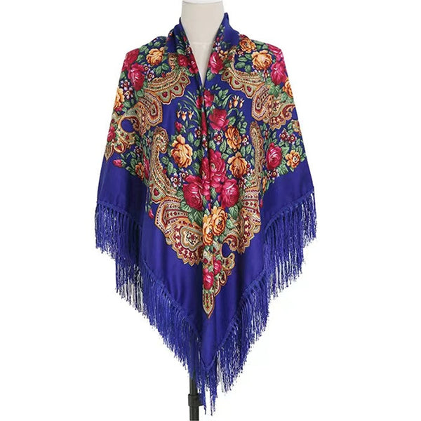 63*63‘’ OverSzie Wholesale Classic printed shawl National style square Women Long Tassel Shawl Printed Scarf