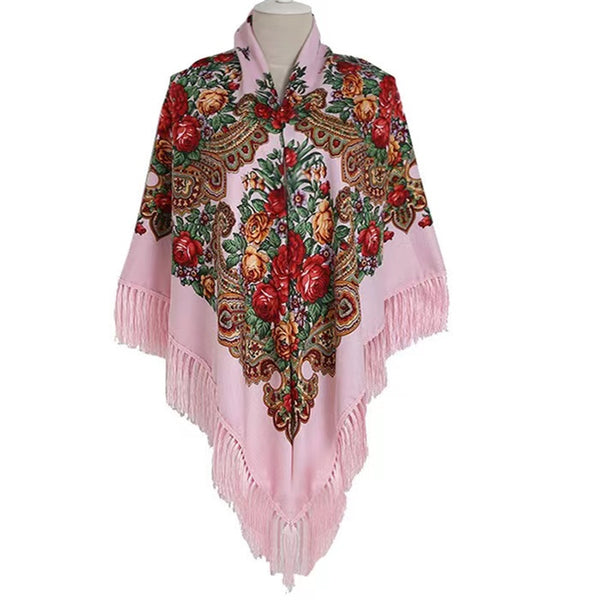 63*63‘’ OverSzie Wholesale Classic printed shawl National style square Women Long Tassel Shawl Printed Scarf