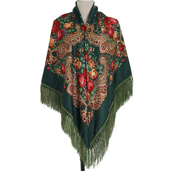 63*63‘’ OverSzie Wholesale Classic printed shawl National style square Women Long Tassel Shawl Printed Scarf