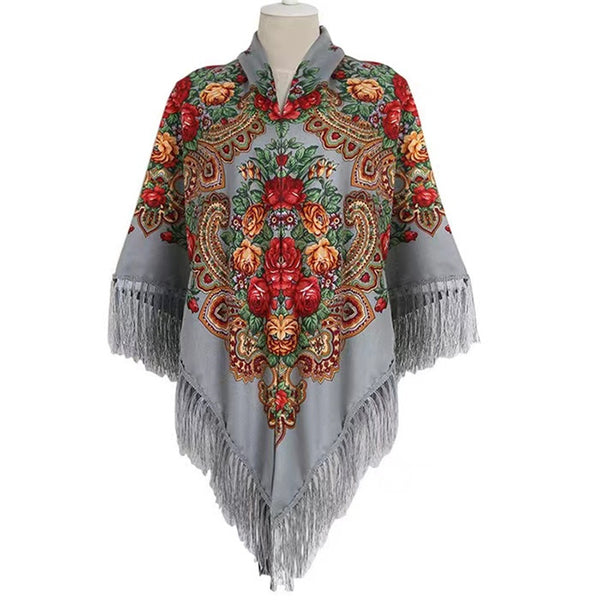 63*63‘’ OverSzie Wholesale Classic printed shawl National style square Women Long Tassel Shawl Printed Scarf