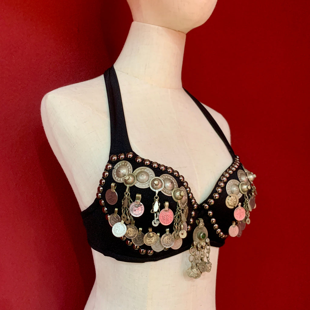 Tribal Coin Belly Dance Bra With Beads & Afghani Jewelry Accents